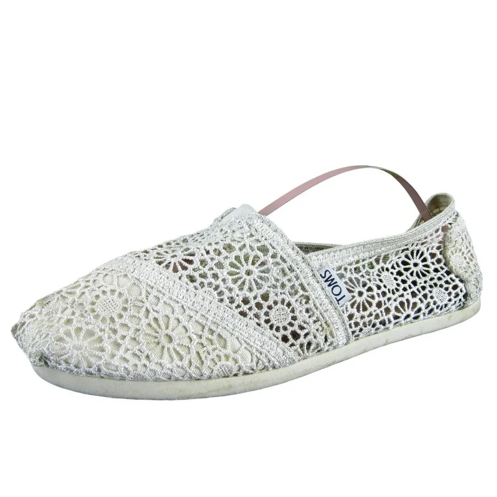 TOMS Women Alpargata Moroccan Crochet Loafer Beige Fabric Sz 8 Medium Used 2025